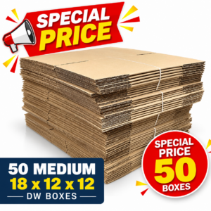 No1 Removals Company Website 7 Stack of 50 medium double wall cardboard moving boxes, 18x12x12 inches, with special price offer.
